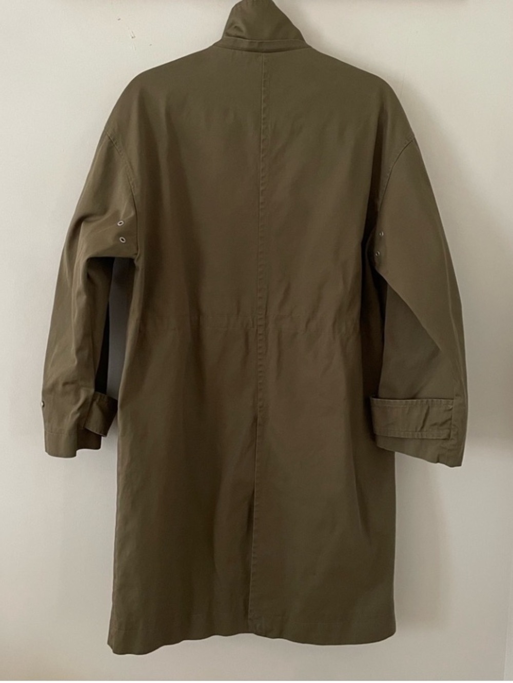 Zara Trench Coat Removable Hood Cotton Parka Size Small Army Green Oversized - Picture 3 of 13